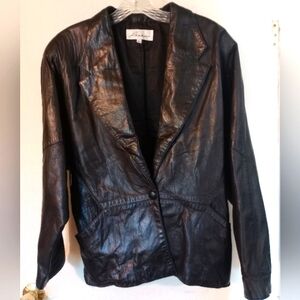 Lanna Black Leather Jacket Sz. Large Cropped‎